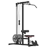 ER KANG Cable Station Wall Mount,18 Heights Adjustable Dual Pulley System, High and Low Cable Machine, LAT Pull-Down & LAT Row LAT Tower with Flip-Up Footplate, Home Gym Cable Crossover