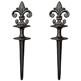 Lulu Decor, Antique Black Cast Iron Fleur de lis Hose Guide, Set of 2. Strong and Decorative Hose Guide that Protects Your Plants and Provides Elegance to Your Garden.