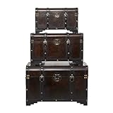 Deco 79 Wood Nesting Upholstered Trunk with Vintage Accents and Studs, Set of 3 28', 24', 20'W, Brown