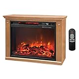 LifeSmart LifePro 1500 Watts Portable Electric Infrared Quartz Indoor Fireplace Heater with 3 Heating Elements, Remote and Wheels, Medium Oak Wood