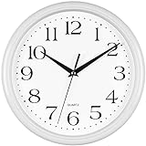 Bernhard Products White Wall Clock Silent Non Ticking 10 Inch Quality Quartz Battery Operated Round Easy to Read Home/Kitchen/Office/Classroom/School Clocks