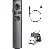 2-in-1 USB Type C Presentation Clicker, Rechargeable Wireless Presenter Remote, Clicker for PowerPoint Presentations, Pointer for Presentations Slide Advancer with Volume Control for Mac,Computer, PPT