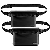 Waterproof Waist Pouch 2-Pack | Beach Accessories Waterproof Fanny Pack Dry Bag for Swimming Snorkeling Sailing Kayaking Pool Water Parks | Keep Your Phone Wallet Safe and Dry (Black & Black)