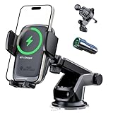 KPON Car Phone Holder Wireless Charger, Auto Clamping Wireless Car Charger Mount 15W/10W/7.5W for Dashboard, Automatic Air Vent Windshield Mount for iPhone 15 14 13 12 11/Samsung/LG/Google Pixel