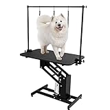 AthLike Hydraulic Dog Grooming Table, 43' Oversized Adjustable Pet Trimming Table, Heavy-Duty Professional Dog Drying Table w/3 Nooses, Arms, Suit for Puppy, Medium, Large Dogs, Home, Pet Shop, Black