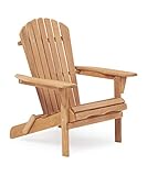 Wooden Folding Adirondack Chair Half Pre-Assembled, Wood Lounge Chair for Outdoor Patio Garden Lawn Backyard Deck Pool Beach Firepit Light Brown