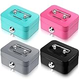 Tandefio 4 Pieces Small Money Box Cash Box with Lock and Slot Steel Money Organizer Piggy Bank Metal Coin Bank for Adults and Kids, 4.5 x 3.3 x 2 inch, Without Money Tray, 4 Colors