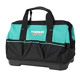 Prowin 14-inch Tool Bag, Multi-pocket Tool Organizer with Plastic Waterproof Bottom, Wide Mouth Tool Tote Bag with Inside Pockets for Construction, Carpentry, Gardening, Electrician, DIY