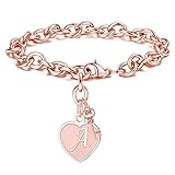 M MOOHAM Women Girls, Rose Gold Letter A Initial Charm Bracelet Mothers Day Valentines Gifts for Women Jewelry, Bridesmaid Proposal Gifts for Wedding