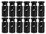 Plastic Cord Locks – Single Hole Spring Loaded Toggle Stoppers, Lock Cord on Drawstring Laundry Bags, Luggage, Tents and Clothing. (12-Pack, Black)