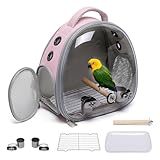 Ioview Bird Carrier Cage, Pet Travel Carrier Backpack with Standing Perch,Parrot Cockatiel Carrier Bag, Food Bowl for Lovebirds Conures Parakeet Budgie Canary & Small Animal (Pink+Accessories)