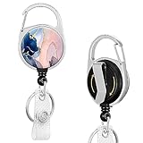 Retractable Badge Reel, Badge Holders, Heavy Duty Badge Holder with Swivel Belt Clip, Name ID Badge Clips Keychain for Office Worker Doctor Nurse Employee(1P Pretty Marble)
