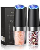 FORLIM Gravity Electric Salt and Pepper Grinder Set, Battery Powered Automatic Pepper Mill, Adjustable Coarseness, Transparent Container, LED Light Perfect for Kitchen, Restaurants, Outdoor - 2 Mills