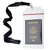 Passport Holders - 2 Pack - Heavy Duty Water and Tear Resistant Resealable Sleeves & Premium Breakaway Lanyard - 4X6 Insert for Vaccination Cards, Cruise, Travel, and Beach Vacation Documents (Black)