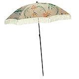 Beach Umbrella for Sand – Best Beach Umbrella Windproof with Sand Anchor Portable Sport Umbrella, Fringe, Denim Beach Umbrella Bag, Features Pointed Bottom & 100% UV Sun Protection – Bahama (Flamingo)
