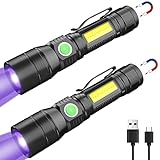 COSOOS 2 Pack UV Flashlight Black Lights, USB Rechargeable UV Light with 7 Modes, IPX 4 Waterproof, Zoomable Pet Urine Detector for Stains, Bed Bugs, Scorpions, Emergency