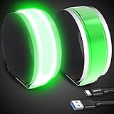PEAKFIRE 2 Pack USB-C Rechargeable Safety Lights for Runners, 360° Reflective LED Bracelets Armbands Reflectors for Walking at Night