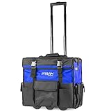 Stark 20' Rolling Wide Mouth Tool Bag Tote Telescoping Handle Tool Organizer Heavy Duty with Wheel and Divider, Blue