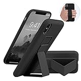 LAUDTEC Silicone iPhone X/XS Case with Stand/Kickstand,Vertical and Horizontal Stand Hand Strap Metal Kickstand Case for iPhone X/XS (Black)