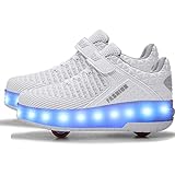 AIkuass Roller Shoes USB Rechargeable LED Light Up Wheel Shoes Skate Sneaker Shoes for Boys Girls Kids (4 Big Kid/ EU36, White)