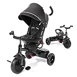 GLAF 4-in-1 Toddler Tricycles Kids Trike for Tricycles Boys Girls Kids Stroller Tricycle for 1 to 6 Years Old with Adjustable Push Handle and Removable Canopy Push Tricycle (Black)