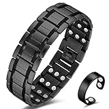 Cigmag 3X Magnetic Bracelets for Men Ultra Strength Titanium Steel Bracelet Wrist Adjustable Jewelry Gift Set with Sizing Tools for Valentine's Day (Black with Ring)