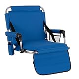 GREEN PARTY Stadium Seat for Bleachers Portable Outdoor Floor Folding Stadium Chair with Armrest, Back Support, Cup Holder, Mesh Bag and Hide Hooks, Blue…