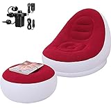 KAERMU Inflatable Deck Chairs with Air Pump, Inflatable Patio Lounge Chairs for Indoor Living Room Bedroom, Outdoor Travel Camping Picnic Beach Chaise Lounges (Red)