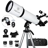 Telescope 80mm Aperture 600mm - for Beginners & Adults Astronomical Refracting Telescopes AZ Mount Tripod Fully Multi-Coated Optics 24X-180X High Magnification, with Wireless Control, Carrying Bag