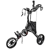Hoveroid Foldable 3 Wheel Golf Push Cart Aluminum Structure with Foot Break, Light Weight Suitable Golf Pull Cart for Teenagers&Adults Golf Club, Golf Course, Sports Competition (3 Wheel- Black N8)