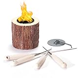 WEYLAND Tabletop Fire Pit Bowl with Roasting Sticks - Mini Fireplace Indoor / Outdoor Personal Portable Table Top Smores Maker Firepit - Concrete City Bonfire for Patio and Rubbing Alcohol Fuel
