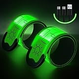 Simket Upgrade LED Armbands for Running (2 Pack), USB Rechargeable Reflective Armbands, High Visibility Light Up Band for Runners, Bikers, Walkers, Pet Owners