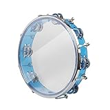ENNBOM Tambourine Adjustable Tone Hand Drum Double Row Metal Jingles Hand Bell Performance Level Handheld Percussion (Blue)