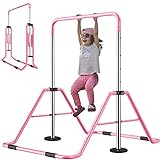 Slsy Gymnastics Bars Kids Kip Training Bars for Home, Folding Horizontal Bars with Adjustable Height, Practice Bar Gymnastic for Kids, Child, Girls, Boys (Pink Pro)