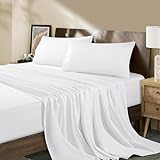 Shilucheng 100% Egyptian Cotton Queen Size Sheets Set - 1000 Thread Count，Luxury Cotton Bed Sheets，Breathable & Cooling Bedding and Pillow Cases, 16 Inch Deep Pocket - 4 Piece (White, Queen)