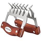 LOPE & NG Meat Handler Shredder Claws Set Of 2 - Wood Stainless Steel BBQ Pulled Pork Paws For Shredding Handing Carving Food