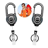 Retractable Badge Holders, 2-Pack Badge Reels Retractable, Heavy Duty Badge Clip with Carabiner Key Chain, Tactical ID Badge Reel with 26.5 Inches High-Density Fiber Cord, 2.0 oz