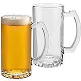 PARNOO Glass Beer Mug - Traditional 25 oz. Giant Beer Stein with Handles - Heavy-Duty Clear Drinking Glassware for Freezer & Refrigerator - Dishwasher-Friendly Beer Glasses Set of 2