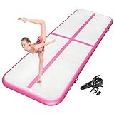 ZENOVA Air Mat Inflatable Gymnastics Mat Tumble Track 10FT with Electric Pump for Gymnastics Training/Home Use/Cheerleading/Yoga/Water (9.8ft x 3.3ft x 4in, Pink)