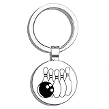PRS Vinyl Bowling Ball Hitting Rack of Pins Double Sided Stainless Steel Keychain Key Ring Chain Holder Car/Key Finder