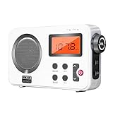 Shower Radio Speaker, Portable LCD Display Stereo Radio with AM/FM Radio/RDS System Long Playback Time Radio with Preset 20 Radio Stations for Bathroom, Hot Tub, Outdoor(White)