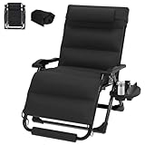 Suteck Oversized Zero Gravity Chair XL Reclining Camping Chair w/Washable Cushion, Outdoor Lounge Chairs Patio Recliner with Large Cup Holder, Footrest, Padded Headrest, Support 500LBS, Black