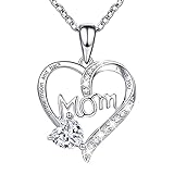 ORICU Love Heart Pendant Necklaces for Women, Mothers Day Jewelry Gifts for Mom Grandma Wife from Daughter Son, Best Gifts for Mother's Day, I Love You Mom（With gift box） (White)
