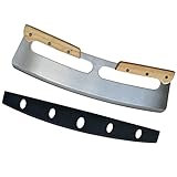 Pizza Cutter Rocker,Stainless Steel Blade Knife With Double Wooden Handle & Plastic Cover, Large Pizza Slicer/Chopper,Good Kitchen Tool -14 In