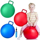 Lewtemi 3 Pcs Hopper Ball Jumping Hopping Ball, Exercise Ball Bouncing Ball with Handle and Air Pump for Outdoors Sports School Games Exercise (Red, Blue, Green, 15 Inch)