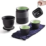Travel Ceramic Tea Pot Set with Tea Infuser Chinese Gung Fu Teapot, 1 Pot 2 Mini Cup Porcelain Teacup Portable Bag for Home Office Outdoor Picnic