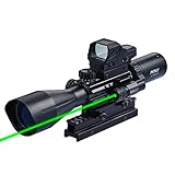 Pinty Rifle Scope 4-12x50 with 4MOA Red Dot Sight & Green Laser for 20mm Picatinny or Weaver Rail Long Guns, RG Illuminated Rangefinder Scope Combo for Guns Rifles