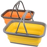 Magesh Collapsible Sink 2 Pack - Outdoor Camping Picnic Basket Each 11L/2.90Gal Wash Basin, Portable Foldable Tub/Basin/Bucket with Sturdy Handle for Washing Dishes, Camping, (Yellow and Orange)