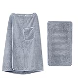 GEZICHTA Men's Wearable SPA Bath Wrap Mens Towel Wrap Spa Bath Robe Cotton Body Wrap Towels with Pocket Adjustable Bath Wrap,31.5x59inch(Grey),free size