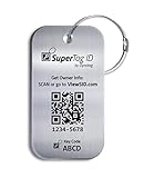 Dynotag® Sentry Series Solid Metal Web Enabled Smart Luggage ID Tag + Steel Loop, w. DynoIQ™ & Lifetime Recovery Service (Brushed Steel, Stainless Steel)